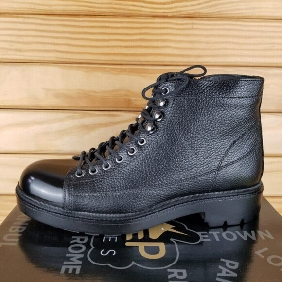 Men's 9M 100% Genuine Leather Black Ankle Boots by Paul Branco Side Zip Lace-up - Picture 1 of 11